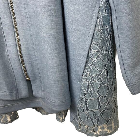 LOGO LOUNGE Blue Lace Back Cardigan w/ Pockets 10 - Picture 5 of 5